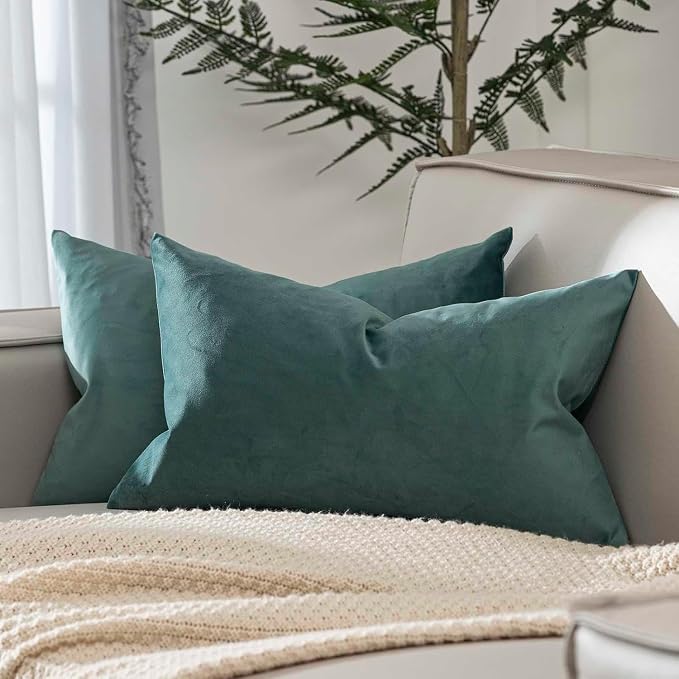 JUSPURBET 14x24 Velvet Decorative Throw Pillow Covers Set of 2,Emerald