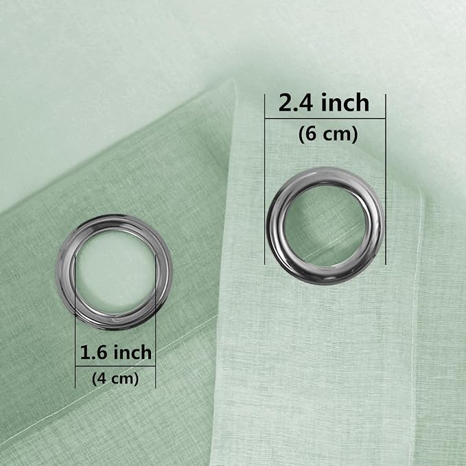 DWCN Light Sage Faux Linen Ombre Sheer Curtains - 84 inches Long Gradient Semi Voile Curtains for Bedroom and Living Room, Set of 2 Grommet Top Window Curtain Panels, 52 x 84 Inches Long, Sage Green