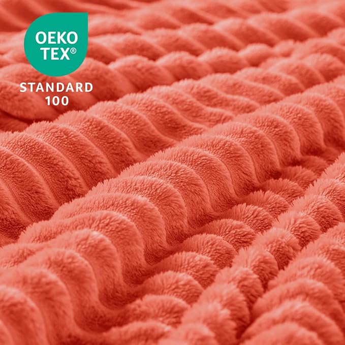 BEDELITE Ribbed Jacquard Coral Red Fleece Twin Blanket for Bed, 60x80 Inch | Soft Warm Decorative Fluffy Blanket, Cozy Plush Lightweight Fuzzy Throw Blanket for Couch Sofa Room Decor, Gift for Women