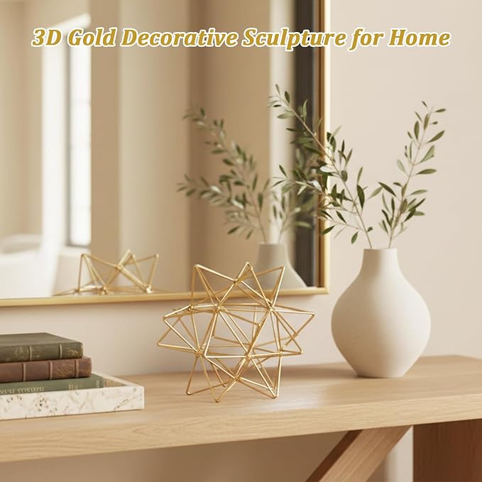3D Gold Decorative Sphere, Metal Geometric Tabletop Decoration