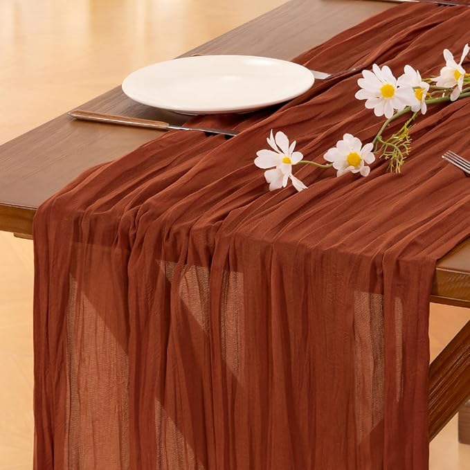 Cheesecloth Table Runner Fall Boho Wedding Birthday Party Home Decor | Thanksgiving Friendsgiving 10pcs Rustic Gauze 10FT Cheese Cloth Sheer Farmhouse Dining Runner for Holiday Decorations