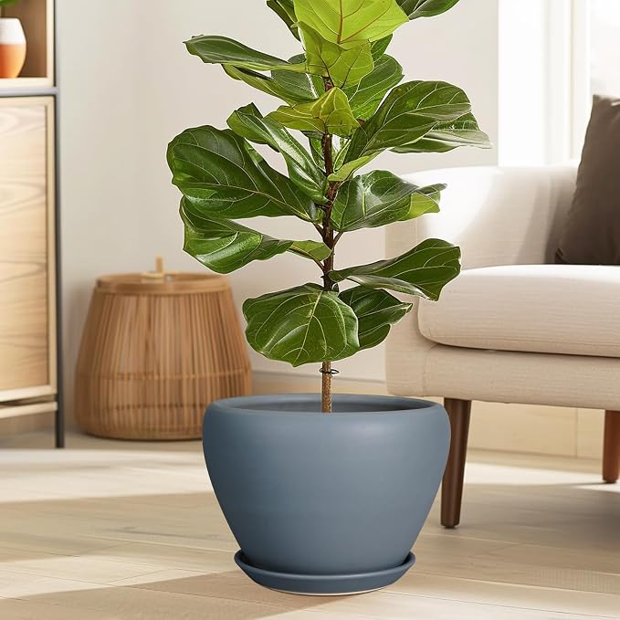 Ceramicfor 10 Inch Plant Pot, Ceramic Planter, Matte Gray | Planter for Indoor Plants, Large Plant Pot with Drainage Hole and Saucer, Round Planter, Modern Flower Pot, Home Decor