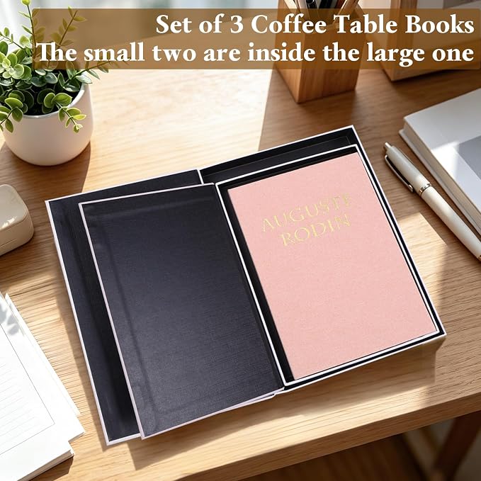 XKDOUS 3 Pack Linen Decorative Books for Home Decor Coffee Table Book Boxes