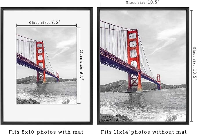 Frametory 11x14 Black Aluminum Metal Picture Frame Mat for 8x10 Glass