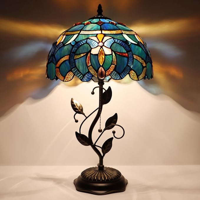 Tiffany Table Lamp Stained Glass Bedside Reading Light W12H19 inch