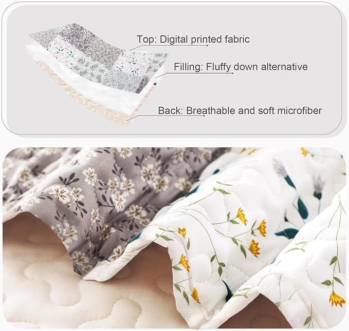 Whale Flotilla California King Size Quilt Set, Extra Soft Floral Bedspreads | Grey Reversible Lightweight Oversized King Quilt Bedding Set for Bed, Printed Coverlets with 2 Pillow Shams for All Seasons