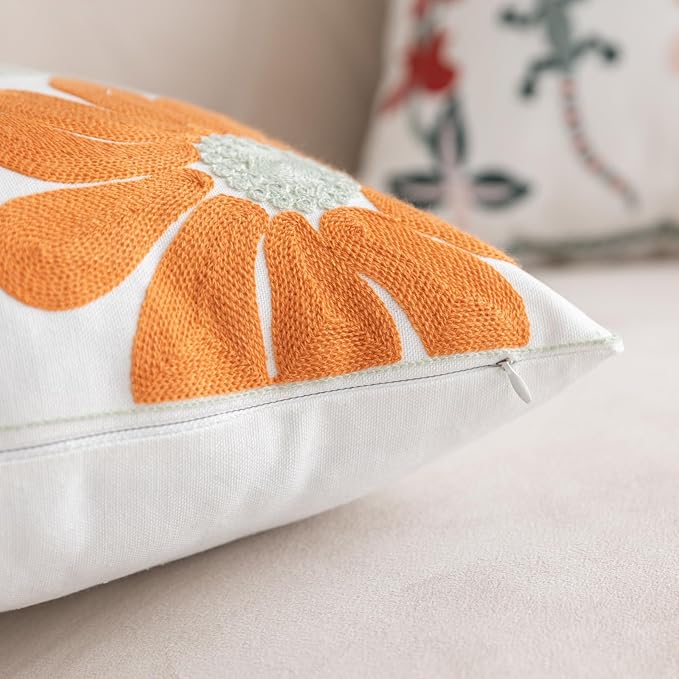 YIcabinet Pack of 2 Throw Pillow Covers,Embroidered Floral Pillow Case Soft Square Decorative Pillowcases for Home Sofa Couch 18x18 Inch