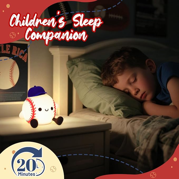 Attivolife Baseball Night Light, Baseball Gifts for Boys, Soft Silicone Nursery Bedroom Bedside Decor Dimmable Rechargeable LED Touch Lamp, Baby Kid Teen Sport Lover Athlete Christmas Birthday Gifts