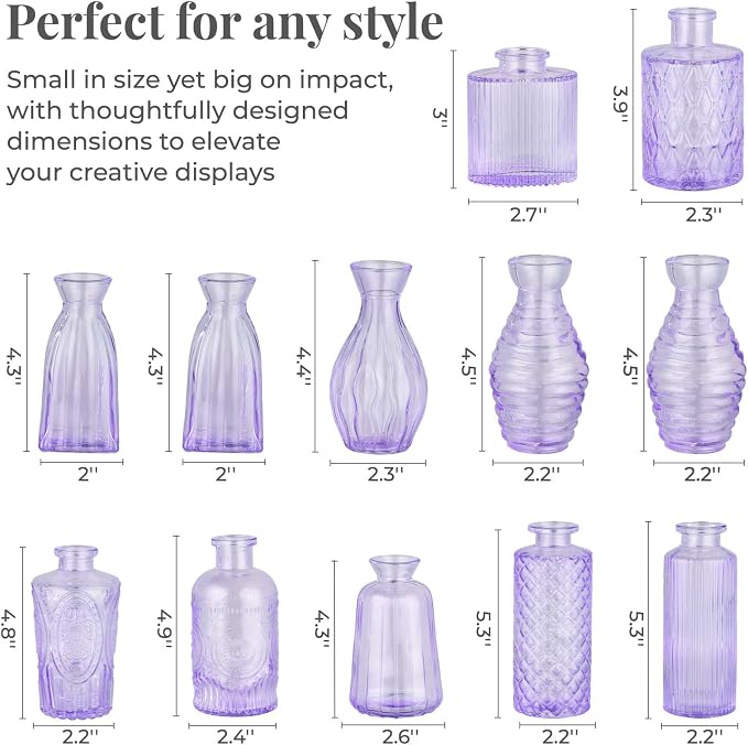 BEAHOT Bud Vase in Bulk - Flower Vases for Wedding Decorations, Glass Vase for Table Decorations, Small Vase for Home, Mother's Day, Centerpieces, Party, Office (32pack,Purple)