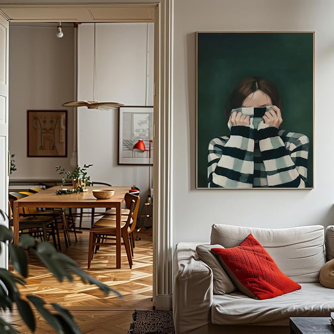 KAQNMY Female Portrait Wall Art Modern Portrait Art 16x24 Inch Unframed | Room Aesthetic Feminine People Wall Art Minimal Emerald Green Abstract People Art for Bedroom Living Room Dorm Apartment