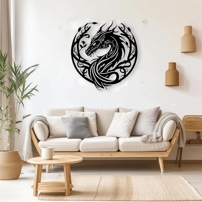 RESACO Metal Dragon Wall Art Dragon Wall Decor Western Room Decor Man Cave Decorative Dragon Head Wall Mount Dragon Lover Gifts
