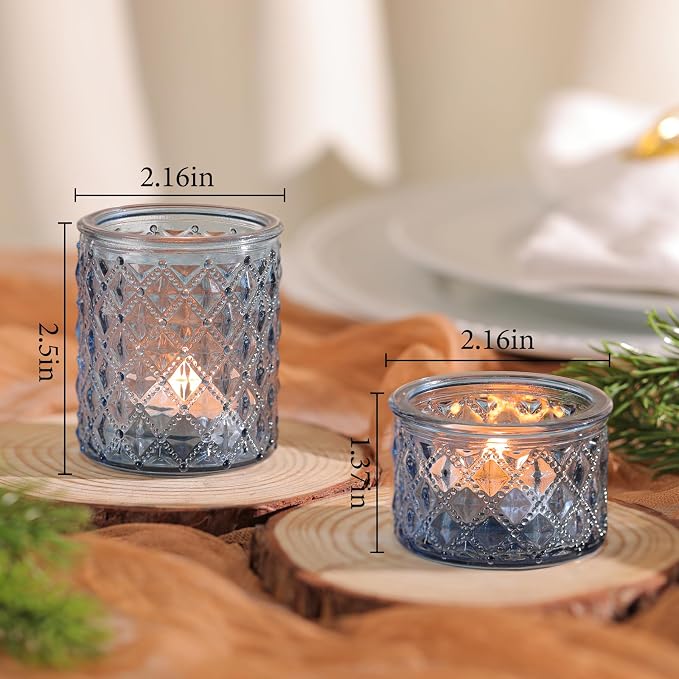 NITIME 24pcs Assorted Blue Votive Candle Holders, Tealight Candle Holders for Table Centerpiece, Blue Candle Holder Decor for Wedding, Baby Shower Party & Spa