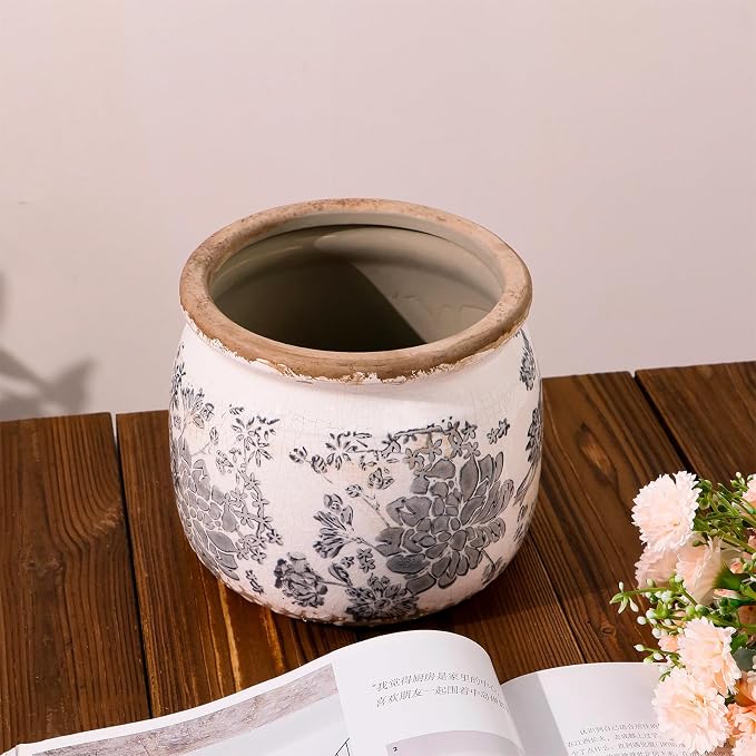 Dosayes Vintage Plant Pot, Gray, 6.29 inch Ceramic Flower Pot