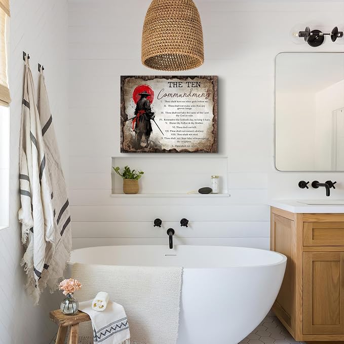 Wesluin 12"x16" Samurai Red Moon Canvas – Motivational Japanese Wall Art | Warrior gazes at blood moon, echoing “I Choose.” Unshaken resolve decor. Hook included, ready to hang.
