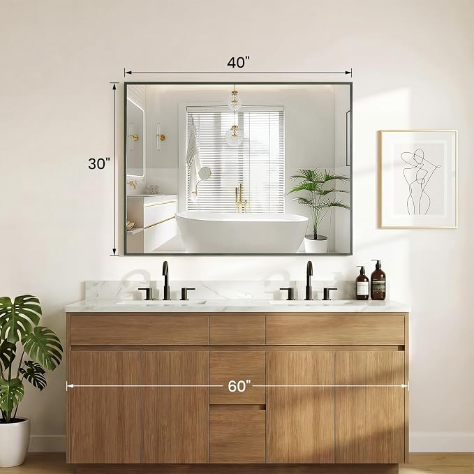 Sweetcrispy Bathroom Mirror for Over Sink, 30" x 40" Rectangle | Wall Mount Mirrors with Metal Frame, Modern Vanity Mirror with Tempered Glass, for Home Decor, Anti-Rust, Black