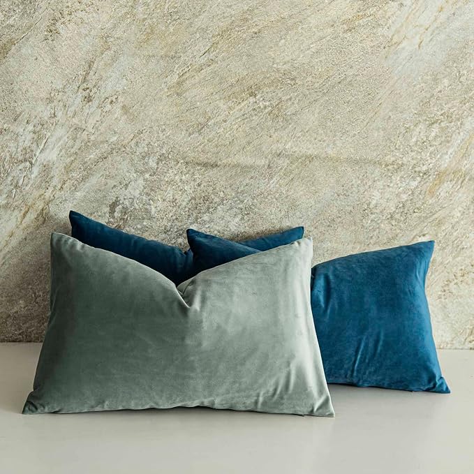 Light Navy Decorative Lumbar Velvet Throw Pillow Covers 12x20 inch Set of 2 with Zipper Luxury Soft Solid Rectangle Cushion Covers Case for Sofa Couch Bed Living Room