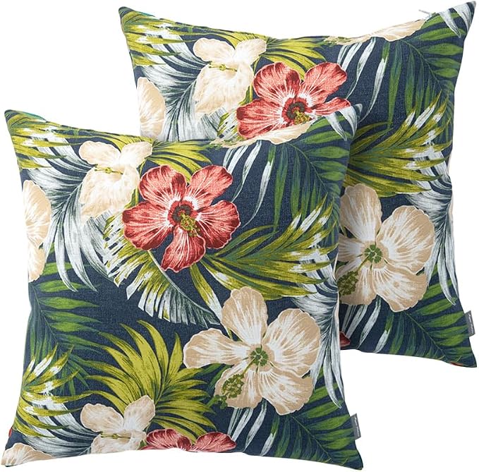 Magpie Fabrics Pack of 2 Outdoor Waterproof Throw Pillow Covers 18 x 18 Inch, Decorative Cushion Sham Pillowcase Shell for Garden Patio Balcony(Midnight Floral)