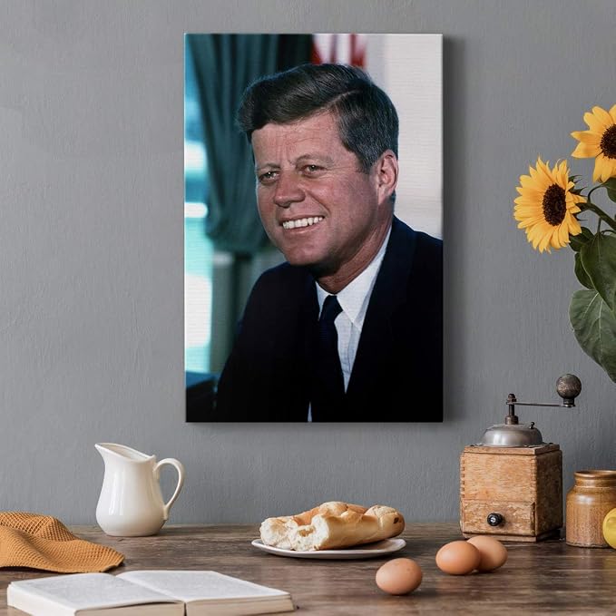 Renditions Gallery John F. Kennedy Presidental Portrait Wall Art, Premium Gallery Wrapped Canvas Decor, Ready to Hang, 36 in H x 24 in W, Made in America Print