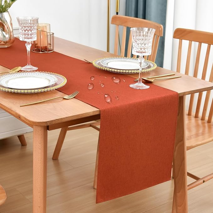 Faux Linen Table Runner Water Resistant 13 x 48 in, Rust | Farmhouse Rustic Table Runners, Coffee Table Runner, Dresser Runners for Bedroom, Living Room, Kitchen, Dining, Party