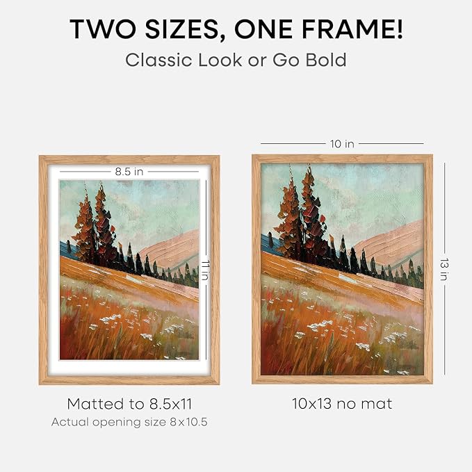 Homeforia 10x13 Natural Oak Picture Frame, High-End Wood, 8.5x11 Mat, Glass