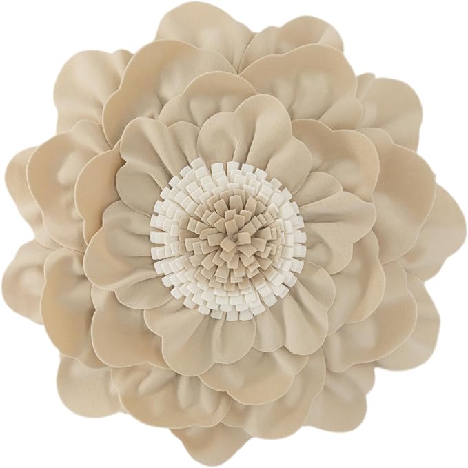 JWH 3D Flower Throw Pillow Cover Decorative Floral Pillow Case Round Peony Cushion Velvet Accent Pillowcase for Bed Sofa Couch Home Decor 14 Inches Champagne Tan