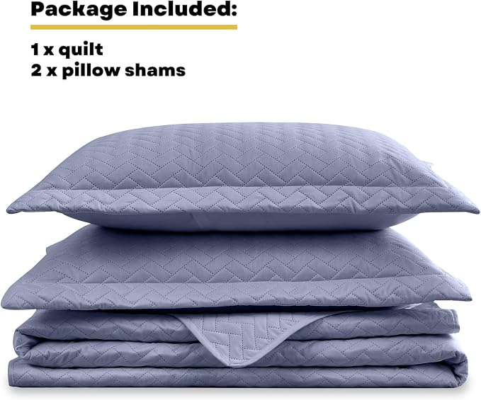 Maple&Stone Oversized King Quilt 128"x120", Huge Bedspread Mineral Blue | Breathable Coverlet with Chevron Pattern, All-Season Dorm Bed Cover Set Bedding Decor 3 Piece