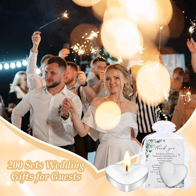 Threlaco 50 Sets Wedding Favors for Guests Bulk Mini Heart Shaped Candles Wedding Party Favors for Guests with Thank You Cards and Organza Bags Bridal Shower Party Souvenir Candle Gifts
