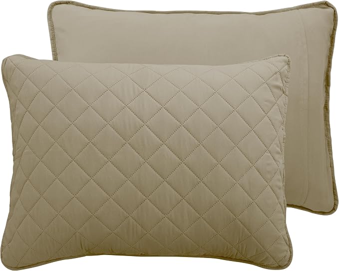 Easy-Going Reversible Quilt Set Full/Queen, Bedspread with 2 Shams | Beige/Beige, Lightweight Microfiber Bed Comforter, 1 Quilt + 2 Pillow Shams, All-Season Coverlets for Bedroom