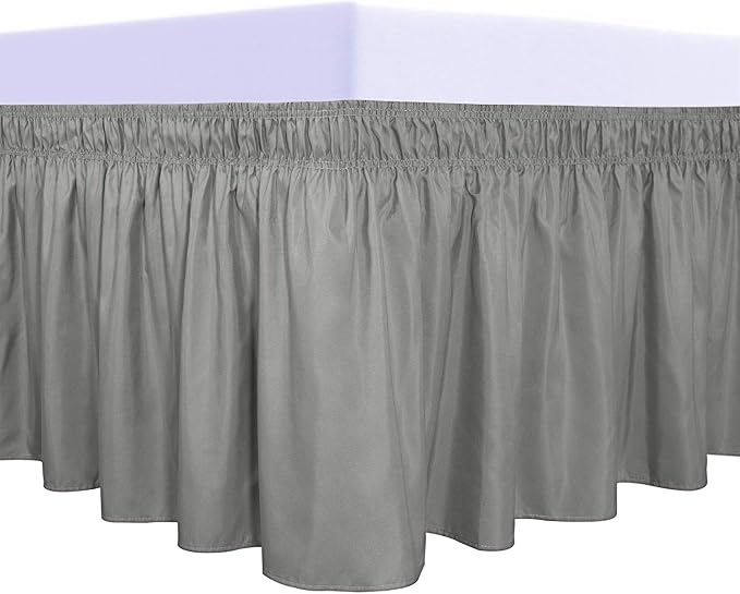 PureFit Wrap Around Ruffled Bed Skirt, Gray, Twin/Full - 14" Drop | Wrinkle Free Bedskirt Dust Ruffles, Easy to Put On Frame Cover with Adjustable Elastic Belt