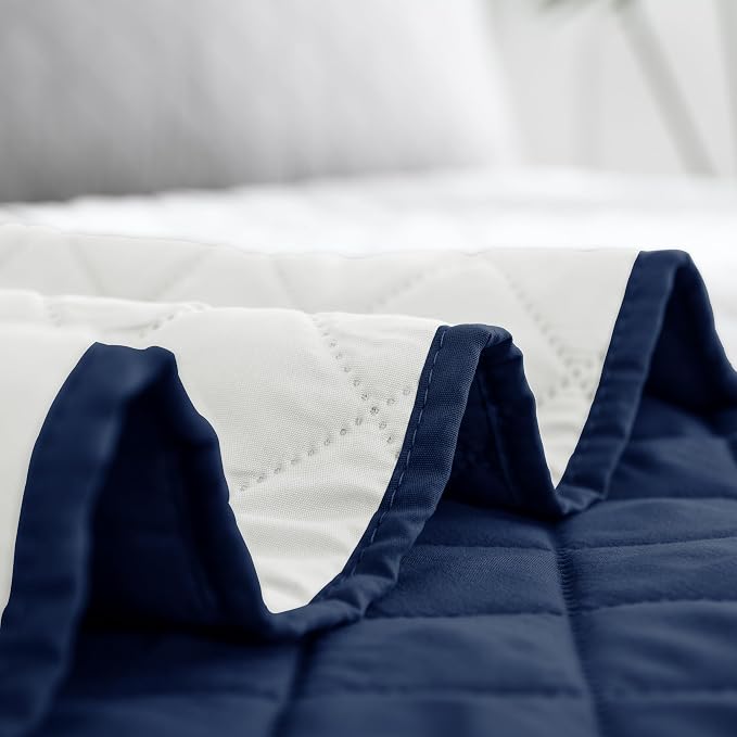 Easy-Going Reversible Quilt Set Full/Queen, Bedspread with 2 Shams | Navy/Ivory, Lightweight Bed Comforter, 1 Quilt + 2 Pillow Shams, All-Season Coverlets for Bedroom