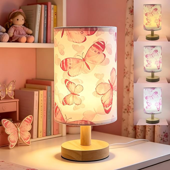 Butterfly Kids Table Lamp for Bedroom Girls Small Dimmable Bedside Lamps
