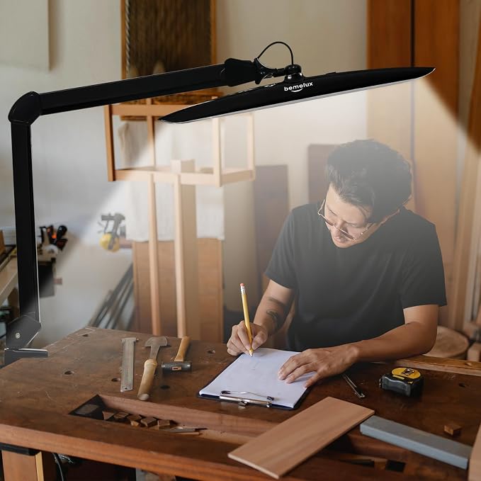 20-Inch LED Desk Lamp with Clamp, 24W 2200LM, Protected Arm, Black