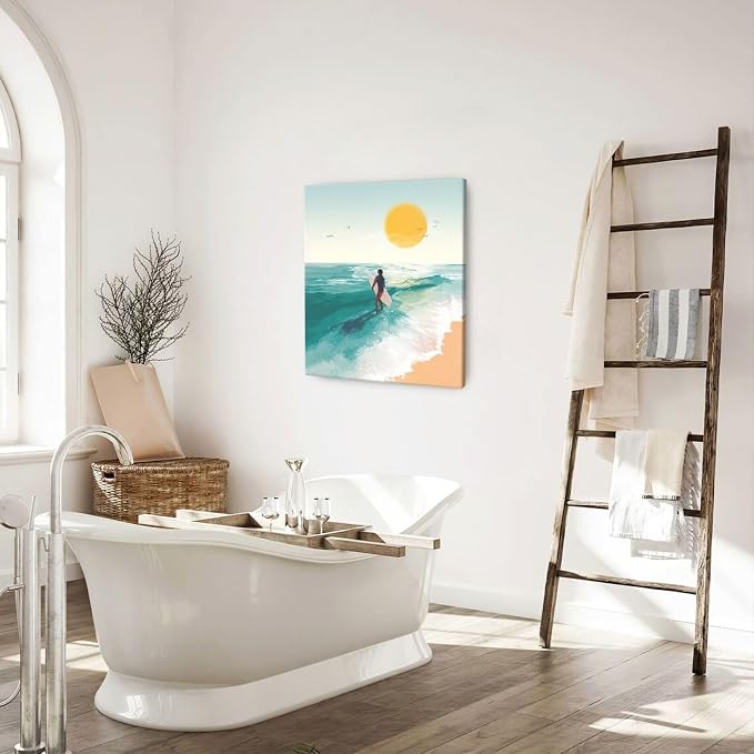 Beach Starfish Wall Decor Ocean Starfish Wall Art Sunset Scenery Coastal Theme Pictures Canvas Nature Seascape Painting Print Framed Artwork Decorations for Home Bathroom Living Room Bedroom Office 24"x20"