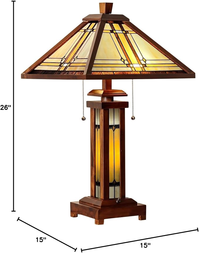 Capulina Tiffany Lamp Wooden Base Cream Stained Glass Table Lamp 3-Light