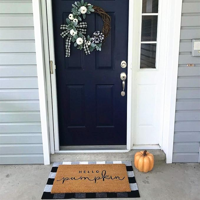 LEVINIS Outdoor Doormat 3×2- Durable and Machine Washable Black and White Outdoor Mat Cotton Farmhouse Porch Rugs Hand-Woven Buffalo Plaid Door Mats for Front Porch Decor