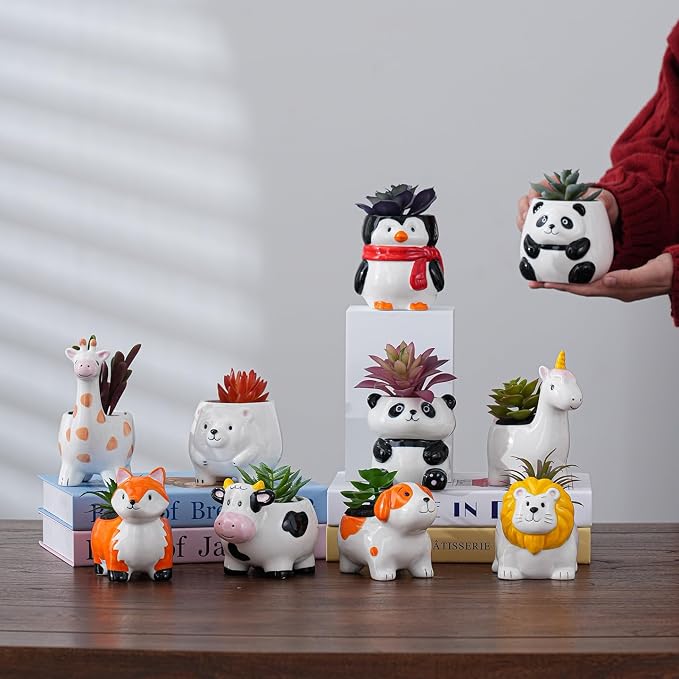 Cuteforyou Succulent Pots,Cute Animal Shaped Cartoon Ceramic Succulent Cactus Flower Planters -Plant Not Included，Horse