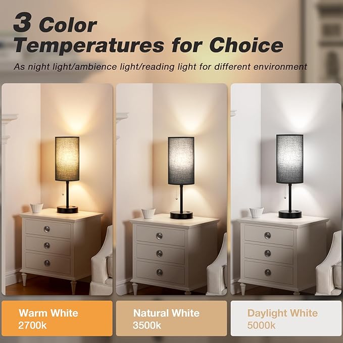 17in Bedside Table Lamp for Bedroom, Desk Lamp with USB Ports for Dorm
