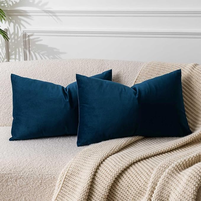 JUSPURBET 16x24 Lumbar Velvet Throw Pillow Covers Set of 2,Navy
