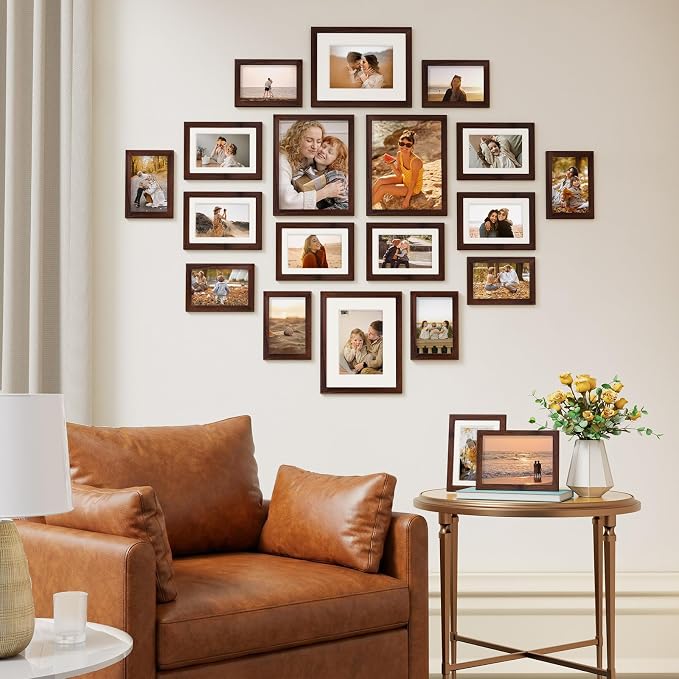 Vittanly 20 Pack Picture Frames Collage Wall Decor, Light Brown | Gallery Wall Frame Set for Wall or Tabletop Display, Multi Sizes Picture Frame Set: 4pcs 8x10, 8pcs 5x7, 8pcs 4x6, MDF Wood