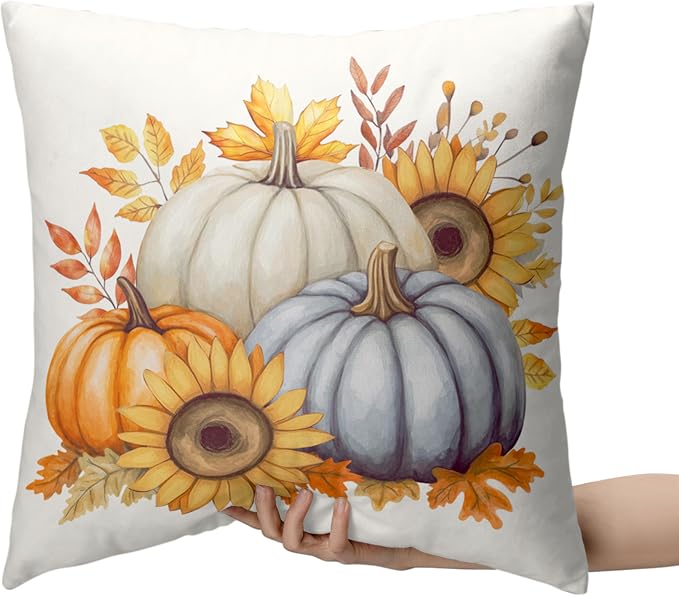 Fall Pillow Covers 16x16 Set of 2 Colorful Pumpkin Sunflower Wreath Throw Pillow Covers Autumn Harvest Pillow Case Thanksgiving Cushion Case for Home Decor Couch Sofa