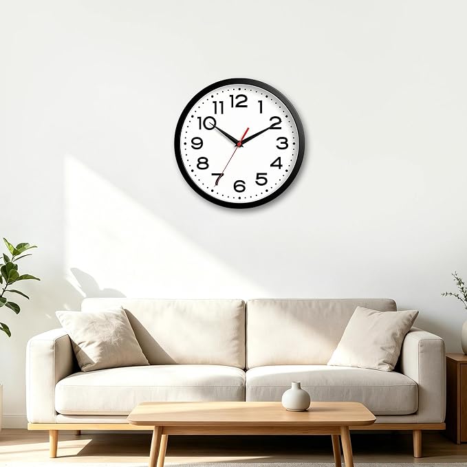 Roymnie 12 Inch Wall Clock, Battery Operated Silent Non Ticking Black | analog wall clock; bold numerals for easy reading; silent non-ticking; 1 AA battery (not included); for classroom