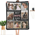 Gifts for Wife Custom Blanket with Photo, Make a Personalized to My Wife Blankets with Picture Customized Memories Souvenir Throws for Best Wife Ever, 8 Collage Made in USA