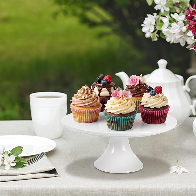 9 Inch White Ceramic Cake Stand for 6 Inch Cakes, Small Pedestal Display | Compact pedestal design gives small cakes and desserts a clean, elevated look on counters, tables, and party setups