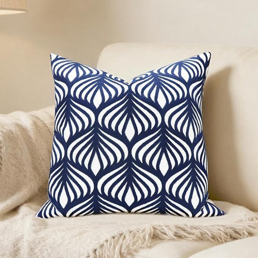 Slow Cow Embroidery Decorative Throw Pillow Cover Case for Couch Sofa Home Decor Modern Geometric Accent Pillow Cushion Cover 18 x 18 Inches Navy Blue