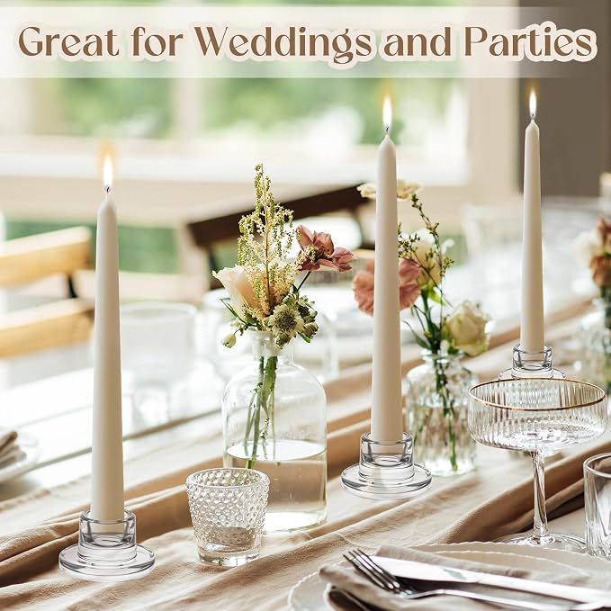 18 Pcs Glass Taper Candle Holders Candlestick Holders Clear Short Tapered Candle Holder Bulk, Elegant Glass Candle Sticks Set for Wedding Christmas Table Centerpiece