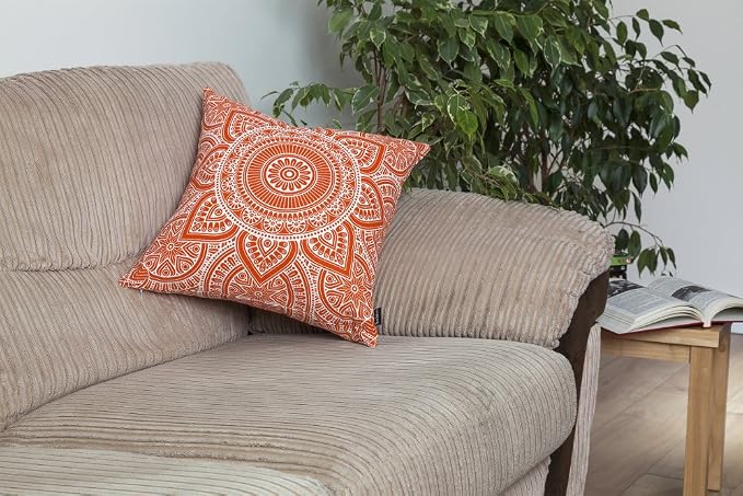 TreeWool Mandala Accent Throw Pillow Covers 20x20 Set of 2 (Orange) | Decorative Throw Pillowcases for Sofa & Couch; 100% Cotton Accent Covers Ideal for Spring & Summer Stylish Home Decor