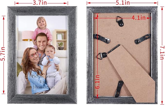 Giftgarden 4x6 Picture Frame Antique Silver 7 Pack, 4” by 6” Distressed Silver Photo Frames Rustic for Wall or Tabletop