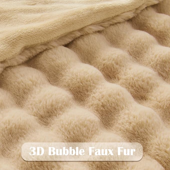 NEWCOSPLAY Faux Fur Fluffy Bubble Throw Blanket for Couch, Brown, 50"x60" | Soft Thick Warm Bubble Blanket for Couch Sofa Bed 550GSM, Plush Cozy Luxury Decorative Throw, Gift for Women Men