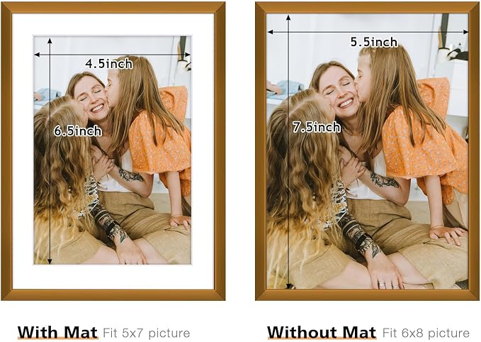 Frametory 2 Pack 6x8 Aluminum Frame with Mat for 5x7 Photo, Bronze