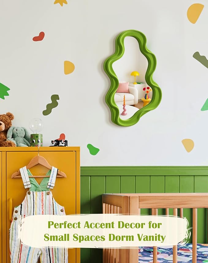 Small Fun Cloud Wall Mirror for Classroom,Whimsical Green Room Decor | 16x10",Soft Velvet-like Touch,Cute Whimsy Room Decor for Teen Girls,Wall Mounted Mirror for Shabby Chic Bedroom Playroom